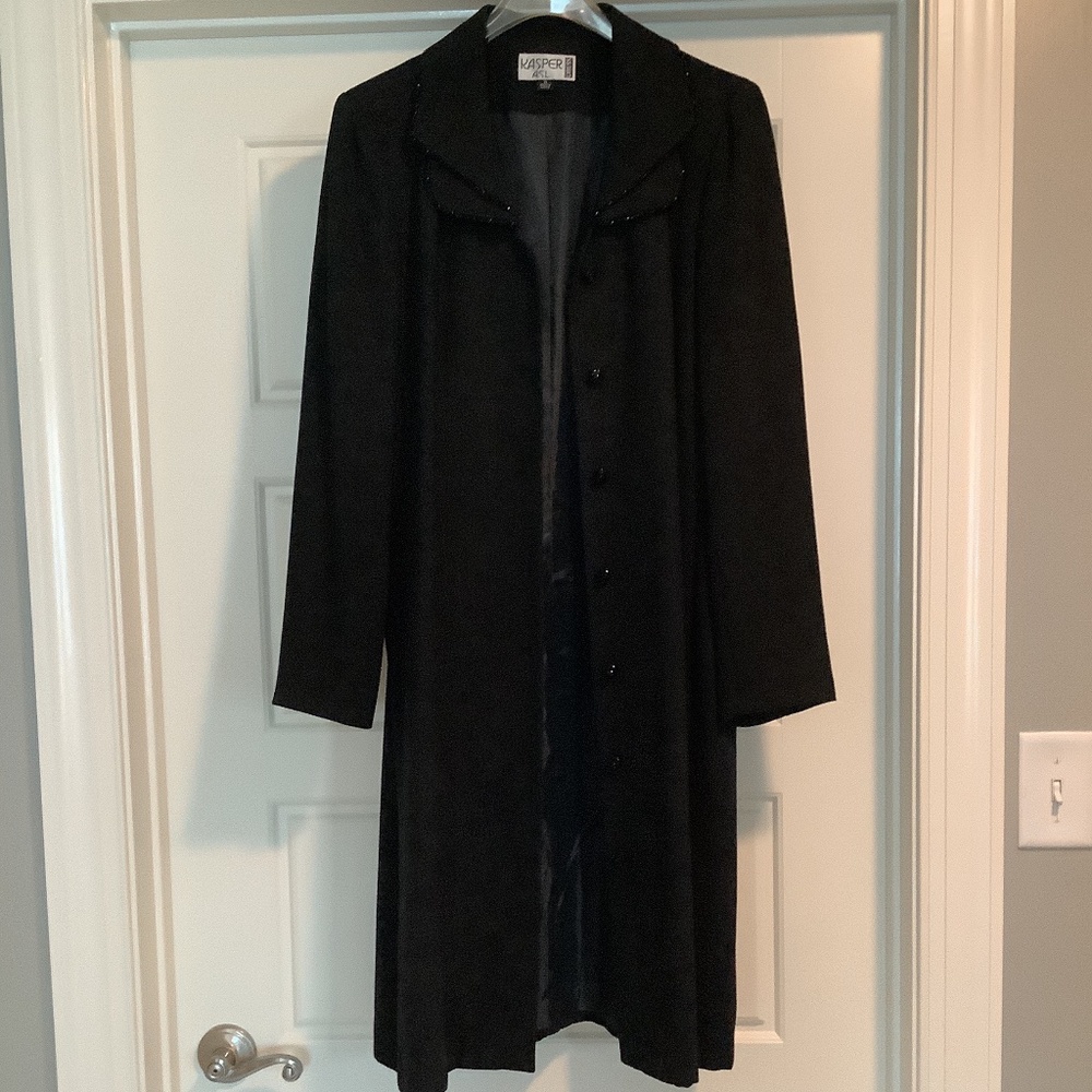 Kasper Crepe Duster with beaded collar & buttons